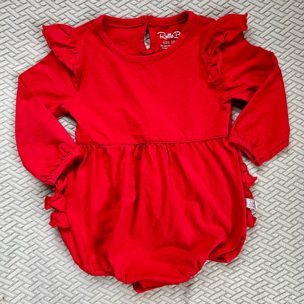 RuffleButts Red Ruffle Long Sleeve Baby Romper